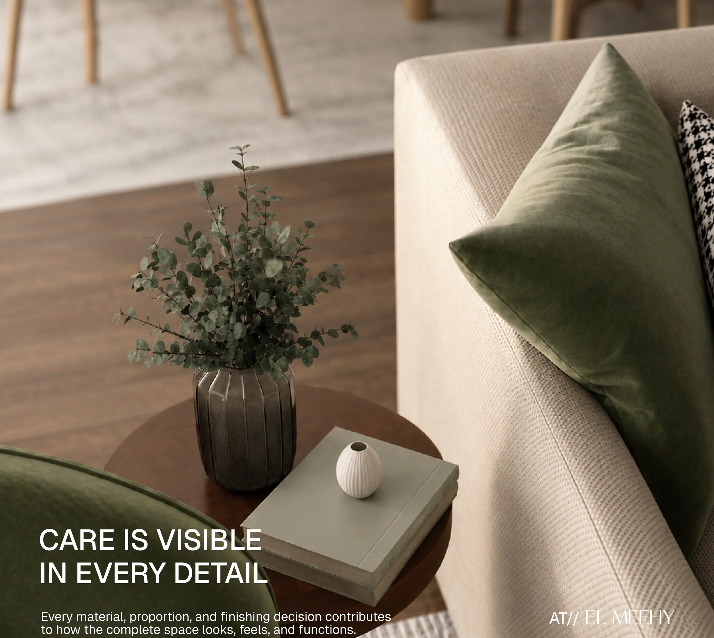 Green Velvet Living — Velvet, linen and walnut